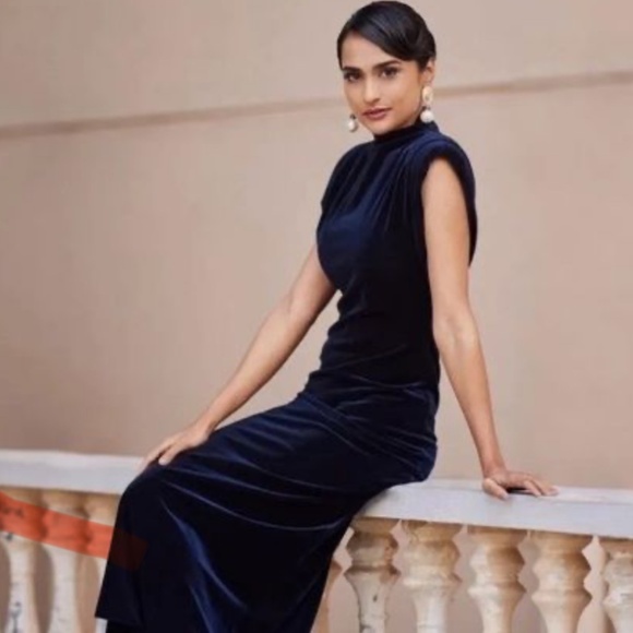 NWT Navy Velvet Stretch Dress Sz. M - Picture 2 of 4